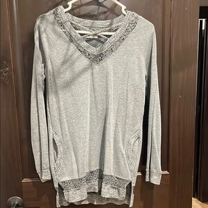 Maurices Gray V-Neck Tunic with Lace Detail